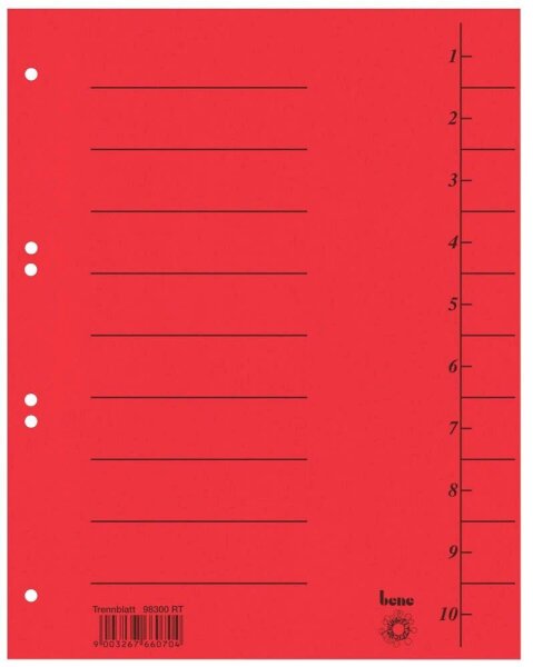 bene Trennblätter DIN A4 1-10 rot, 210 g/qm, 50 St.