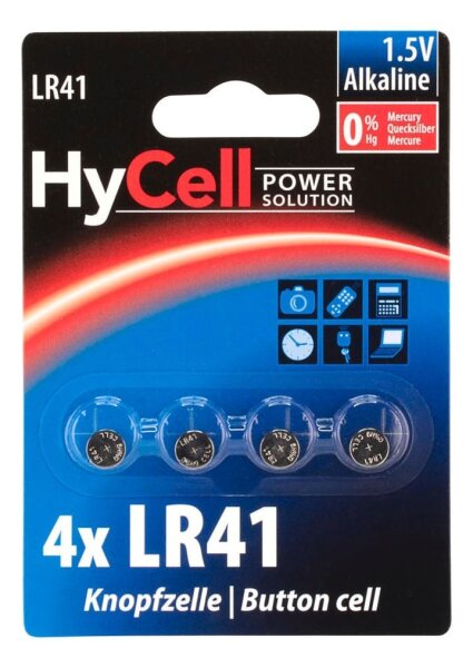 HyCell Knopfzellen LR41 Alkali-Mangan 1,5 V, 4 St.