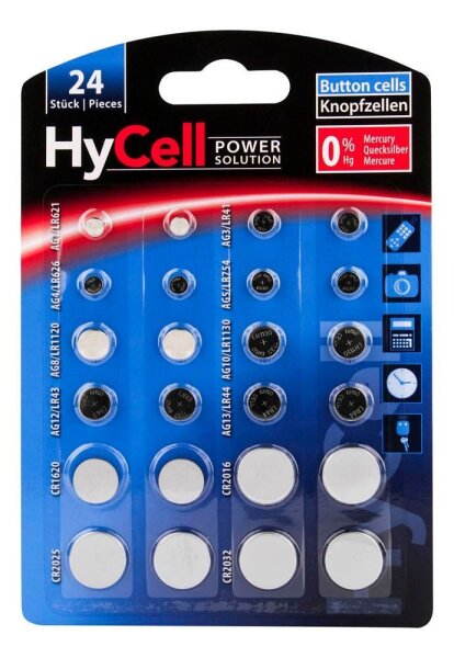 HyCell Knopfzellen-Set Alkali-Mangan/Lithium 1,5 / 3,0 V, 24 St.