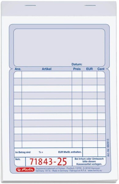 herlitz Kassenblock mit Additionsblatt, mit fortlaufenden Nummern Formularbuch 882613, 1 St.