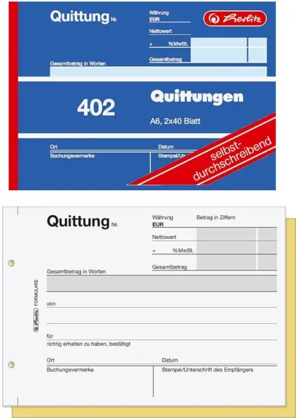 herlitz Quittung mit MwSt. separat ausgewiesen...