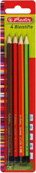 herlitz Scolair Bleistifte B, H, HB, 2B farbsortiert, 4 St.