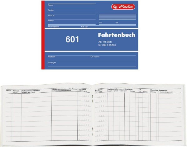 herlitz Fahrtenbuch, Pkw mit Kraftstoffverbrauch Formularbuch 601, 1 St.