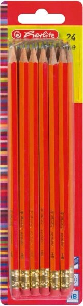 herlitz Scolair Bleistifte HB rot mit Radierer, 24 St.