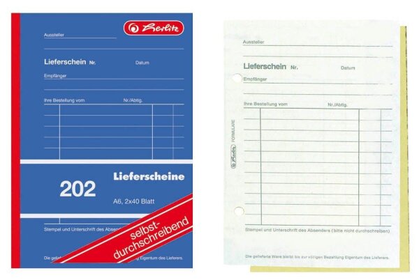 herlitz Lieferschein mit Empfangsschein Formularbuch 202, 1 St.