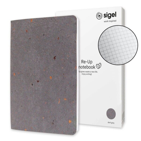 SIGEL Notizbuch RE-UP ca. DIN A5 kariert, dunkelgrau Softcover 100 Seiten, 1 St.
