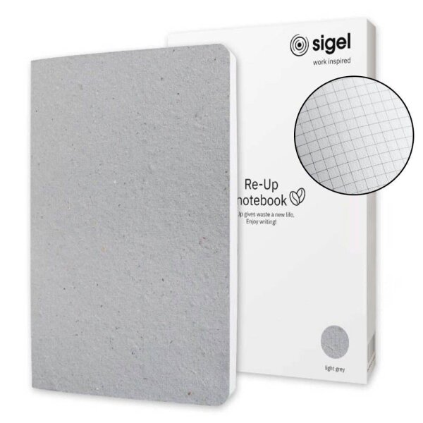 SIGEL Notizbuch RE-UP ca. DIN A5 kariert, hellgrau Softcover 100 Seiten, 1 St.