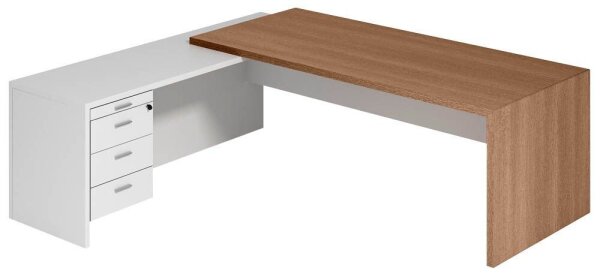 Quadrifoglio T45 Schreibtisch nussbaum, weiß L-Form, Wangen-Gestell nussbaum 200,0 x 194,0 cm