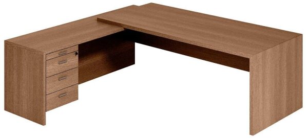Quadrifoglio T45 Schreibtisch nussbaum L-Form, Wangen-Gestell nussbaum 220,0 x 194,0 cm