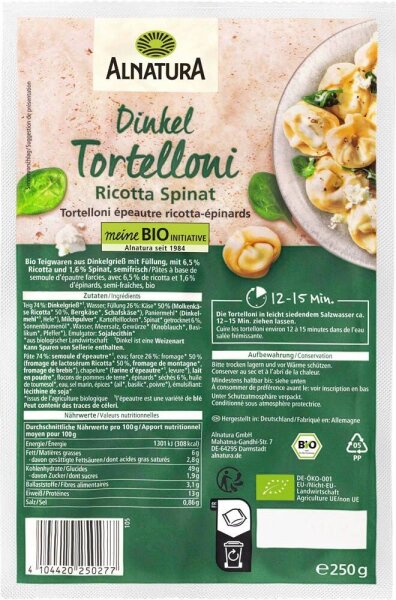 ALNATURA Bio Tortelloni Dinkel 250,0 g, 1 St.