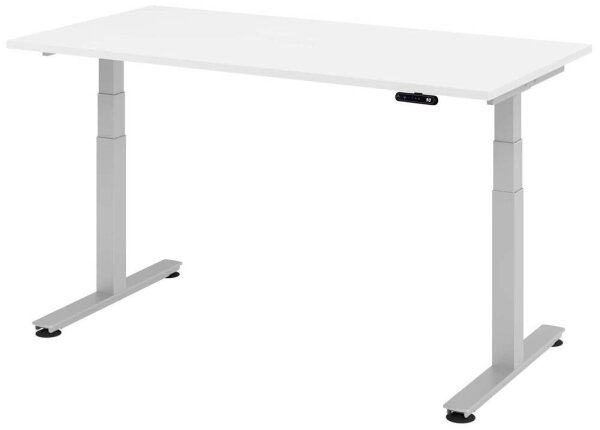 HAMMERBACHER XDSM16 elektrisch höhenverstellbarer Schreibtisch weiß rechteckig, T-Fuß-Gestell silber 160,0 x 80,0 cm