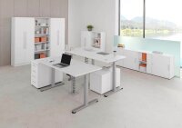 HAMMERBACHER XDSM16 elektrisch höhenverstellbarer Schreibtisch weiß rechteckig, T-Fuß-Gestell silber 160,0 x 80,0 cm