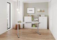 HAMMERBACHER XDSM16 elektrisch höhenverstellbarer Schreibtisch weiß rechteckig, T-Fuß-Gestell silber 160,0 x 80,0 cm