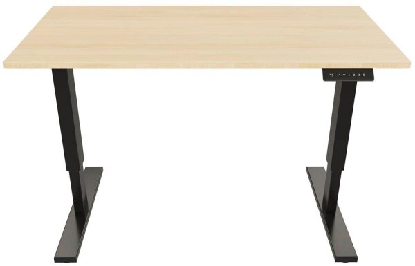 BISLEY E-StarterTech elektrisch höhenverstellbarer Schreibtisch ahorn rechteckig, T-Fuß-Gestell schwarz 120,0 x 60,0 cm