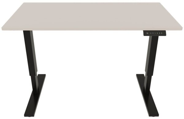BISLEY E-StarterTech elektrisch höhenverstellbarer Schreibtisch lichtgrau rechteckig, T-Fuß-Gestell schwarz 140,0 x 80,0 cm