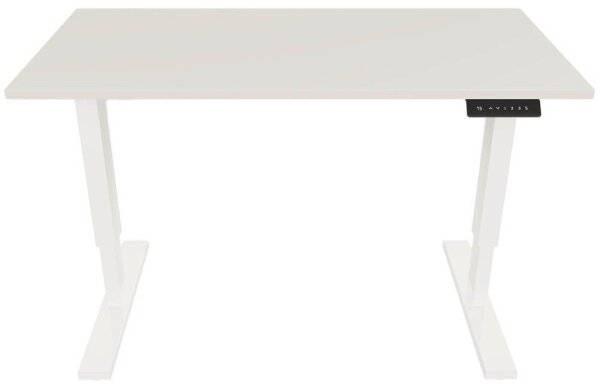 BISLEY E-StarterTech elektrisch höhenverstellbarer Schreibtisch lichtgrau rechteckig, T-Fuß-Gestell weiß 140,0 x 80,0 cm