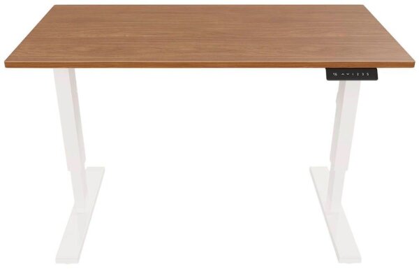 BISLEY E-StarterTech elektrisch höhenverstellbarer Schreibtisch lincoln walnuss rechteckig, T-Fuß-Gestell weiß 140,0 x 60,0 cm