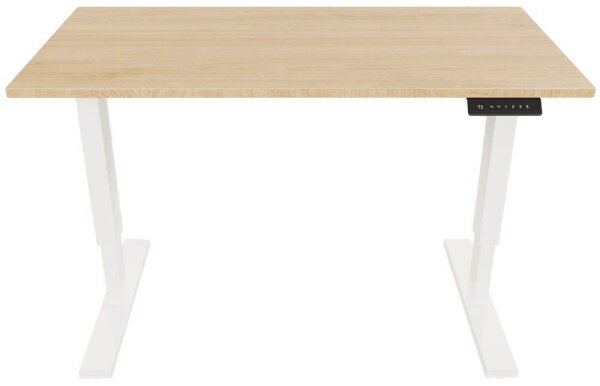 BISLEY E-StarterTech elektrisch höhenverstellbarer Schreibtisch kendal eiche rechteckig, T-Fuß-Gestell weiß 140,0 x 80,0 cm