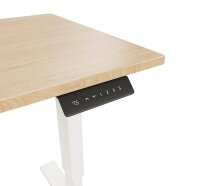 BISLEY E-StarterTech elektrisch höhenverstellbarer Schreibtisch kendal eiche rechteckig, T-Fuß-Gestell weiß 140,0 x 80,0 cm