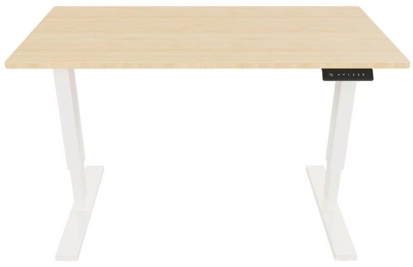 BISLEY E-StarterTech elektrisch höhenverstellbarer Schreibtisch ahorn rechteckig, T-Fuß-Gestell weiß 140,0 x 80,0 cm