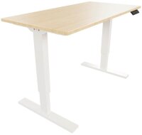 BISLEY E-StarterTech elektrisch höhenverstellbarer Schreibtisch ahorn rechteckig, T-Fuß-Gestell weiß 140,0 x 80,0 cm