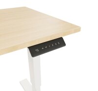 BISLEY E-StarterTech elektrisch höhenverstellbarer Schreibtisch ahorn rechteckig, T-Fuß-Gestell weiß 140,0 x 80,0 cm