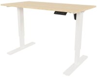 BISLEY E-StarterTech elektrisch höhenverstellbarer Schreibtisch ahorn rechteckig, T-Fuß-Gestell weiß 140,0 x 80,0 cm