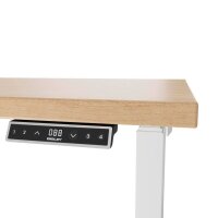 BISLEY E-WonderTech elektrisch höhenverstellbarer Schreibtisch kendal eiche rechteckig, T-Fuß-Gestell weiß 140,0 x 60,0 cm