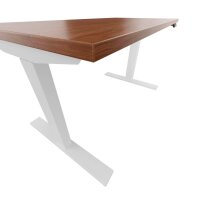 BISLEY E-WonderTech elektrisch höhenverstellbarer Schreibtisch lincoln walnuss rechteckig, T-Fuß-Gestell weiß 120,0 x 60,0 cm