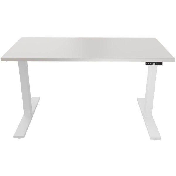 BISLEY E-WonderTech elektrisch höhenverstellbarer Schreibtisch lichtgrau rechteckig, T-Fuß-Gestell weiß 120,0 x 60,0 cm