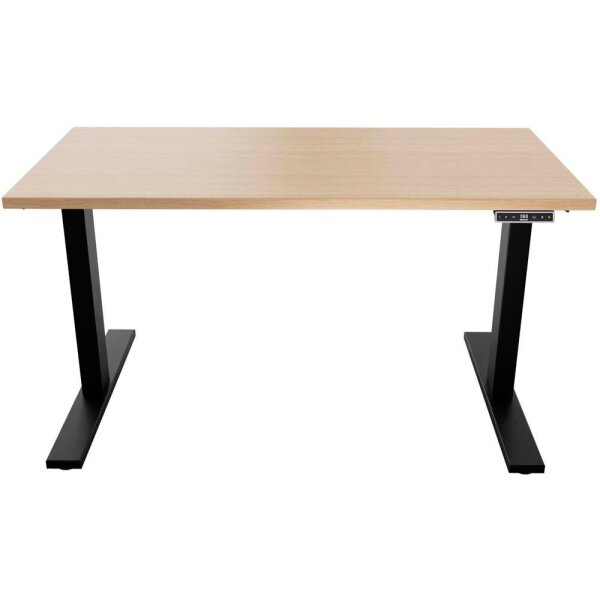 BISLEY E-WonderTech elektrisch höhenverstellbarer Schreibtisch kendal eiche rechteckig, T-Fuß-Gestell schwarz 120,0 x 60,0 cm