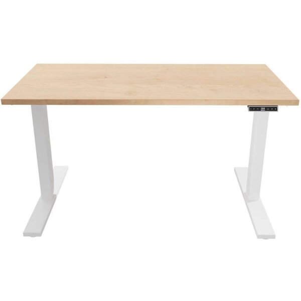 BISLEY E-WonderTech elektrisch höhenverstellbarer Schreibtisch ahorn rechteckig, T-Fuß-Gestell weiß 120,0 x 60,0 cm