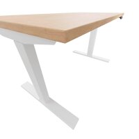BISLEY E-WonderTech elektrisch höhenverstellbarer Schreibtisch ahorn rechteckig, T-Fuß-Gestell weiß 120,0 x 60,0 cm