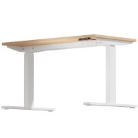 BISLEY E-WonderTech elektrisch höhenverstellbarer Schreibtisch ahorn rechteckig, T-Fuß-Gestell weiß 120,0 x 60,0 cm