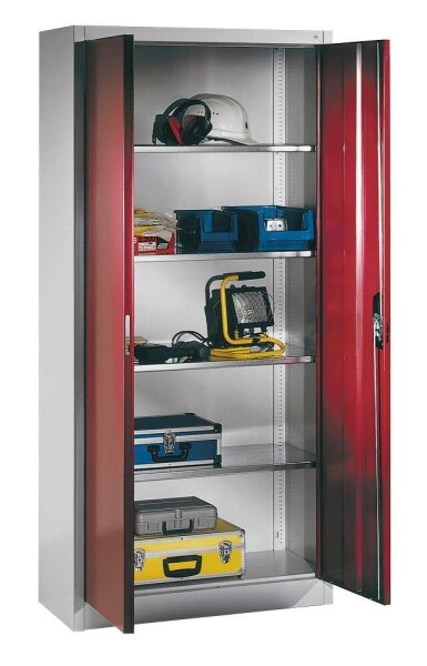CP Stahlschrank 08920-00 S10110 lichtgrau, rubinrot 4 Fachböden 93,0 x 40,0 x 195,0 cm, aufgebaut, 1 St.
