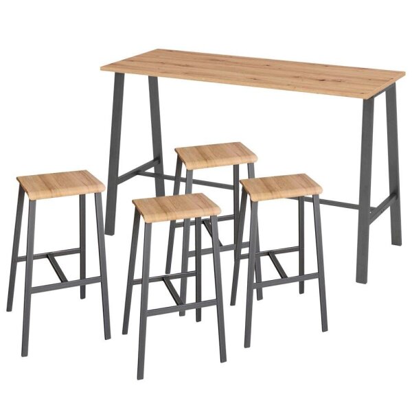 HAMMERBACHER Stehtisch-Set Meeting Point Industrial asteiche rechteckig, 4-Fuß-Gestell grau, 175,0 x 68,0 x 104,2 cm