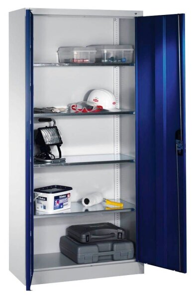 CP Stahlschrank 08920-00 S10098 lichtgrau, enzianblau 4 Fachböden 93,0 x 40,0 x 195,0 cm, aufgebaut, 1 St.