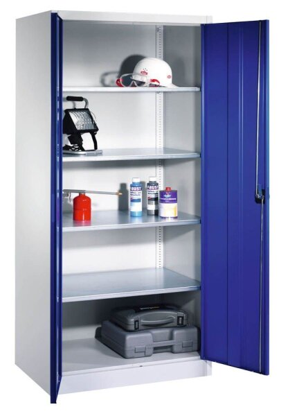 CP Stahlschrank 8922-00 S10550 lichtgrau, enzianblau 4 Fachböden 93,0 x 60,0 x 195,0 cm, aufgebaut, 1 St.