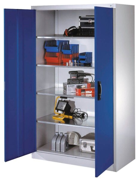 CP Stahlschrank 8932-00 S10599 lichtgrau, enzianblau 4 Fachböden 120,0 x 60,0 x 195,0 cm, aufgebaut, 1 St.