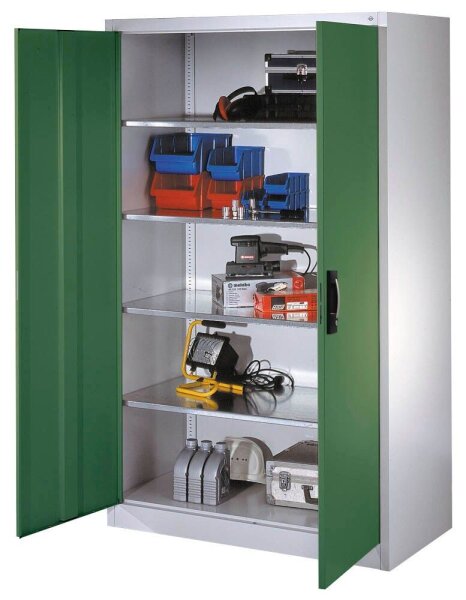 CP Stahlschrank 8932-00 S10604 lichtgrau, rededagrün 4 Fachböden 120,0 x 60,0 x 195,0 cm, aufgebaut, 1 St.