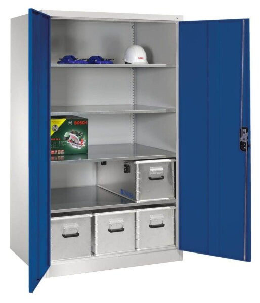 CP Stahlschrank 8934-00 S10197 lichtgrau, enzianblau 4 Fachböden 120,0 x 80,0 x 195,0 cm, aufgebaut, 1 St.