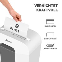 Fellowes Powershred LX50 Aktenvernichter mit Partikelschnitt P-4, 4 x 37 mm, bis 9 Blatt, weiß