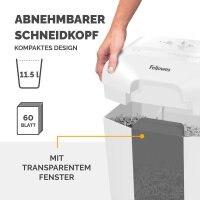 Fellowes Powershred LX25 Aktenvernichter mit Partikelschnitt P-4, 4 x 37 mm, bis 6 Blatt, weiß