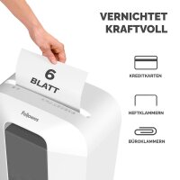 Fellowes Powershred LX25 Aktenvernichter mit Partikelschnitt P-4, 4 x 37 mm, bis 6 Blatt, weiß