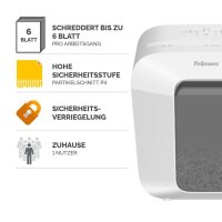 Fellowes Powershred LX25 Aktenvernichter mit Partikelschnitt P-4, 4 x 37 mm, bis 6 Blatt, weiß