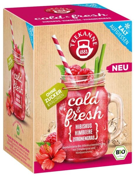 TEEKANNE cold & fresh Hibiskus-Himbeere-Zitronengras Bio-Tee 15 Portionen