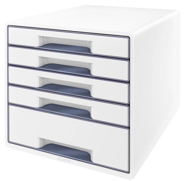 LEITZ Schubladenbox WOW Cube  perlweiß/grau 52142001, DIN A4 mit 5 Schubladen, 1 St.