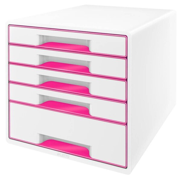 LEITZ Schubladenbox WOW Cube  perlweiß/pink 52142023, DIN A4 mit 5 Schubladen, 1 St.