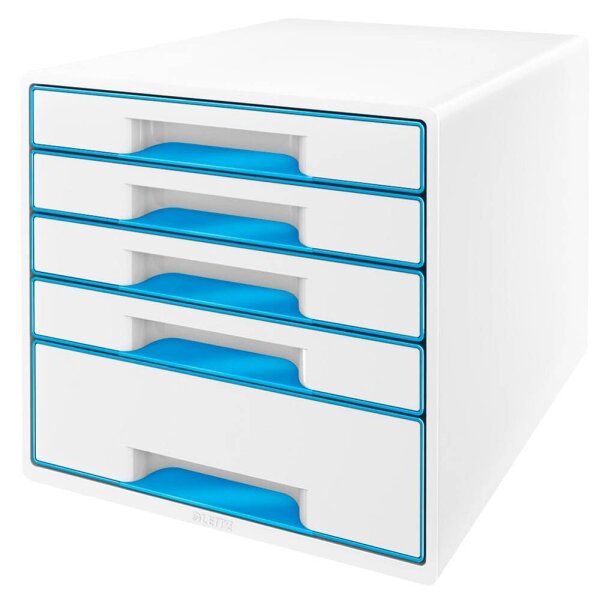 LEITZ Schubladenbox WOW Cube  perlweiß/blau 52142036, DIN A4 mit 5 Schubladen, 1 St.