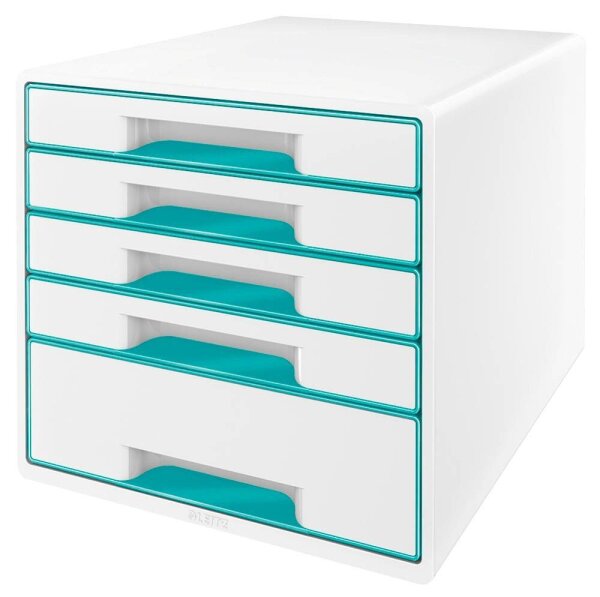 LEITZ Schubladenbox WOW Cube  perlweiß/eisblau 52142051, DIN A4 mit 5 Schubladen, 1 St.